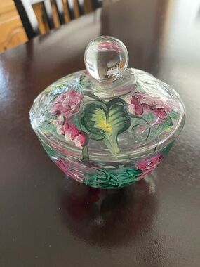 Hand-Painted Glass Trinket Jar in Pink & Green
